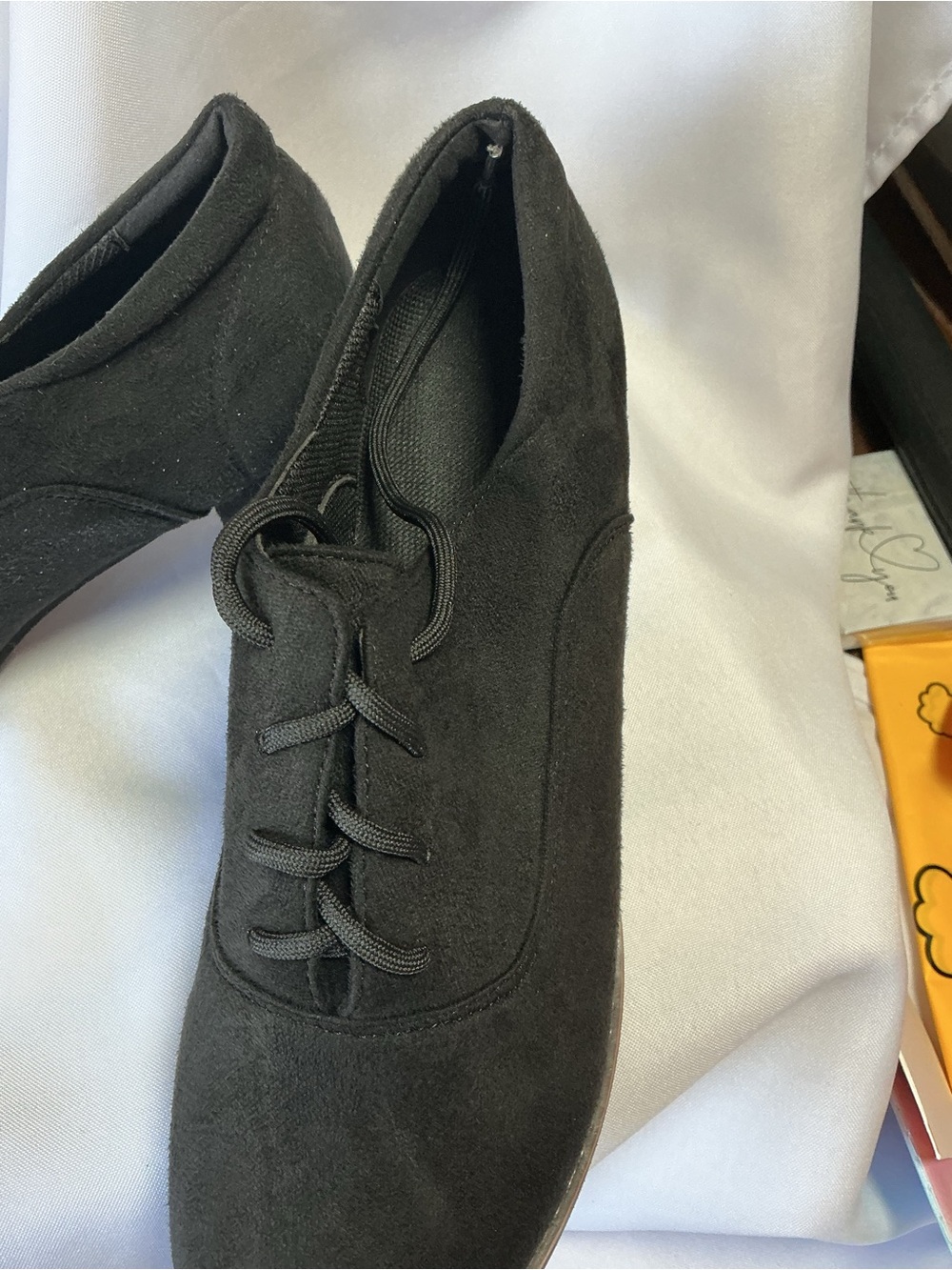 ★ Black Faux Suede Lace Up Oxford Block Heel Shoes EU 42 Women’s 10-10.5 - Picture 4 of 10